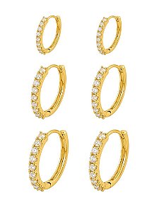 Trio de Brinco Argolas Cravejadas