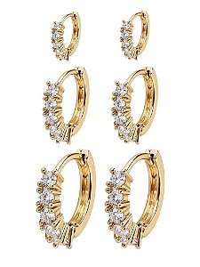 Trio de Brinco Argola Cristal
