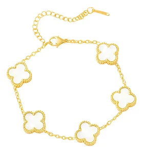 PULSEIRA 5 TREVOS AÇO BRANCA
