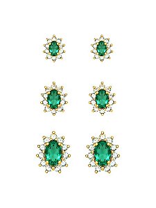 TRIO OVAL CRAVEJADO VERDE