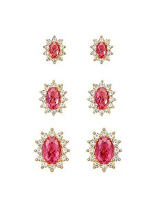 TRIO OVAL CRAVEJADO VERMELHO