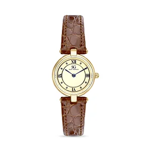 Relógio Feminino Redondo Vintage Amber Pulseira Croco Marrom e Caixa Dourada com Números Romanos na internet Relógio Feminino Redondo Vintage Amber Pulseira Croco Marrom e Caixa Dourada com Números Romanos