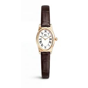 Relógio Feminino Oval Bellevie Dourado e Pulseira de Couro Marrom