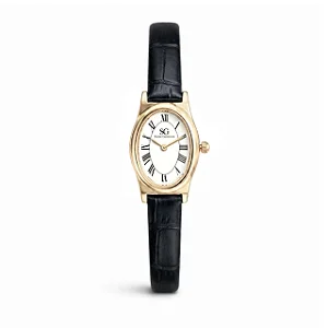 Relógio Feminino Oval Bellevie Dourado e Pulseira de Couro Preta