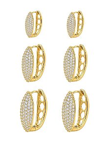 TRIO DE ARGOLA OVAL CRAVEJADA