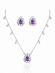 CONJUNTO GOTA COLAR E BRINCO ROXA
