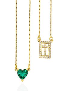 Escapulario coração cristal esmeralda e cruz gold