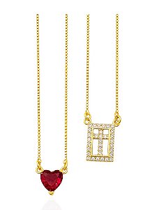 Escapulario coração cristal rosa e cruz gold