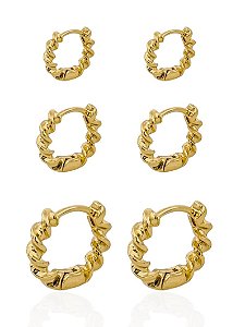 trio de argolas torcidas gold