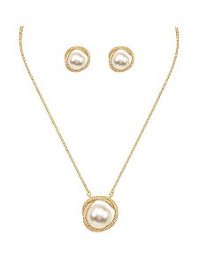CONJUNTO COM PEROLA E FIOS CRAVEJADO GOLD