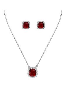 CONJUNTO PEDRA QUADRADA CRAVEJADA- PINK