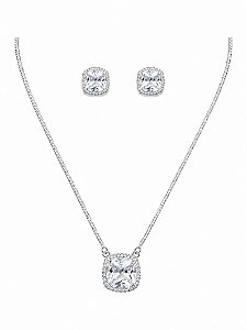 CONJUNTO PEDRA QUADRADA CRAVEJADA- CRISTAL