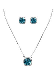 CONJUNTO PEDRA QUADRADA CRAVEJADA- AZUL