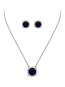 CONJUNTO PEDRA QUADRADA CRAVEJADA- ROXA