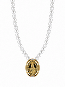 COLAR PEROLA MEDALHA NOSSA SENHORA DAS GRAÇAS