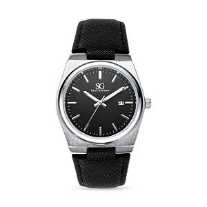 Relógio Masculino Hudson Date Caixa Prata com Pulseira Preta