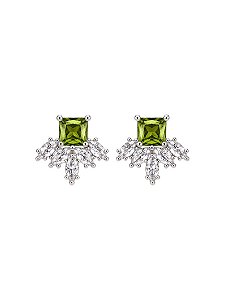 Brinco Formas de Cristal b Prata - Verde