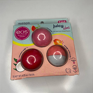 Kit de Lip Balm EOS Juicy Vibes | Cores: Coconut Milk, Watermelon Frosé, Mango Melonade (Caixa danificada)