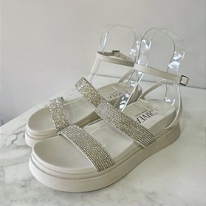 PAPETE FLATFORM OFF WHITE TIRAS STRASS - ZOE
