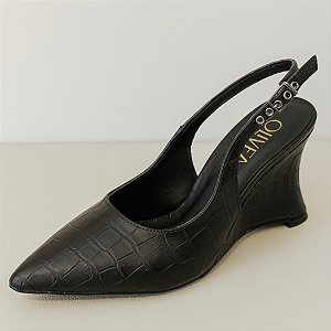 SCARPIN SLINGBACK PRETO CROCO ANABELA - NATI