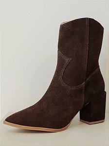 BOTA MARROM COURO CAMURÇA SALTO BLOCO - JORDANA