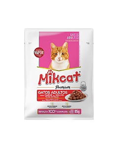 Ração Úmida Sachê Mikcat Carne ao Molho para Gatos Adultos 85g