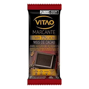 Chocolate Amargo Nibs Zero Açúcar | Sabor Intenso | 70% Cacau | 70g