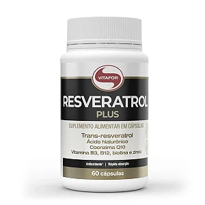 Suplemento Alimentar Vitafor Resveratrol Plus (Trans-resveratrol + Ácido Hialurônico + Coenzima Q10 + Vitamina B3, B12 + Biotina + Zinco) - 60 Cápsulas (1000mg)