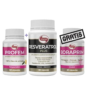 Kit Vitafor - Resveratrol Plus 60 cápsulas + Profem 60 cápsulas + GRÁTIS Boraprim 30 cápsulas