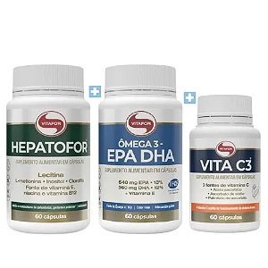 Kit Vitafor - Hepatofor 60 cápsulas + Ômega 3 EPA DHA 60 cápsulas + Vita C3 60 cápsulas