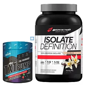 Kit Pré-Treino TXT Pump Açaí & Guaraná Shark Pro 300g + Whey Isolate Definition Baunilha Bodyaction 900g