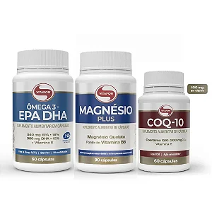 Kit Vitafor - Ômega 3 EPA DHA 60 cápsulas + Coenzima Q10 200mg 60 cápsulas + Magnésio Plus 90 cápsulas