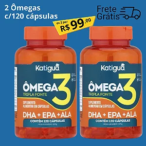 2 Frascos do Ômega 3 Tripla Fonte DHA+EPA+ALA Katiguá 1000mg 120 cápsulas