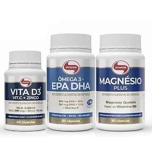 Kit Vitafor - Vita D3+C+Zinco 60 cápsulas + EPA DHA 60 cápsulas + Magnésio Plus 90 cápsulas