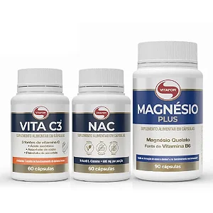 Kit Vitafor - Vita C3 60 cápsulas + NAC 60 cápsulas + Magnésio Plus 90 cápsulas