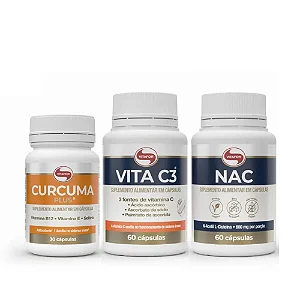 Kit Vitafor - Cúrcuma Plus 30 cápsulas + Vita C3 60 cápsulas + NAC 60 cápsulas