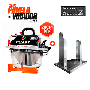 COMBO PANELA MISTURADORA SMART INOX INDUÇÃO 28CM + SUPORTE VIRADOR 5 EM 1