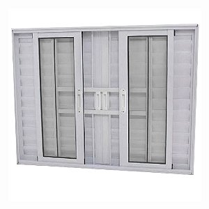 Janela Veneziana 6 Folhas Alumínio Branco Linha 25 com Grade