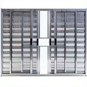 Janela Veneziana 6 Folhas Alumínio Brilhante Modular com Grade