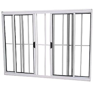 Janela Vitro 4 Folhas Alumínio Branco Modular com Grade