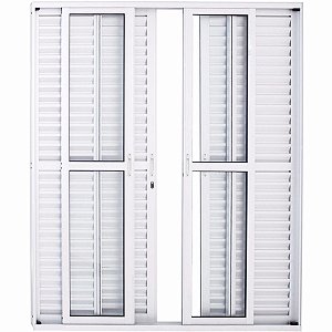 Porta De Alumínio de Correr Balcão 6 Folhas Branca Linha 25 Com Fechadura