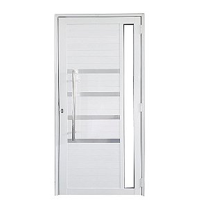 Porta Lambril de Alumínio Branco com Puxador, Friso e Vidro Linha Roma