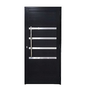 Porta Lambril de Alumínio Preto com Puxador e Friso Linha Roma