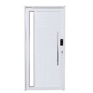 Porta Pivotante de Alumínio Branco Com Puxador e Visor com Fechadura Digital Linha Roma