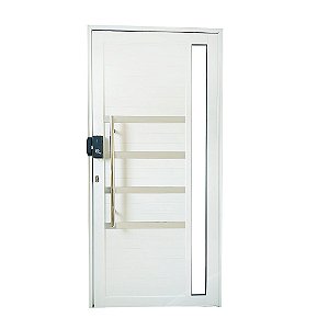 Porta Pivotante de Alumínio Branco Com Puxador, Friso e Visor com Fechadura Digital Linha Roma