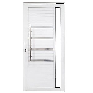 Porta Pivotante de Alumínio Branco Com Puxador, Friso e Visor Linha Roma