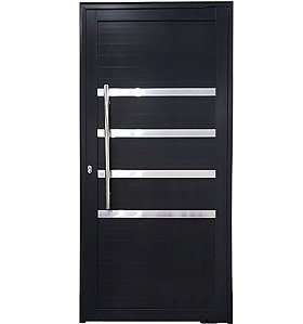 Porta Pivotante de Alumínio Preto Com Puxador e Friso Linha Roma