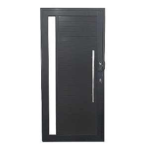 Porta Pivotante de Alumínio Preto Com Puxador e Visor com Fechadura Digital Linha Roma