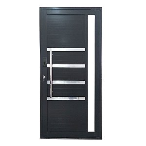 Porta Pivotante de Alumínio Preto Com Puxador, Friso e Visor com Fechadura Digital Linha Roma