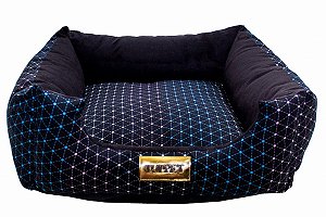 Cama Quadrada para Cachorro ou Gato Luppet Luxo Preto com Bolinhas coloridas